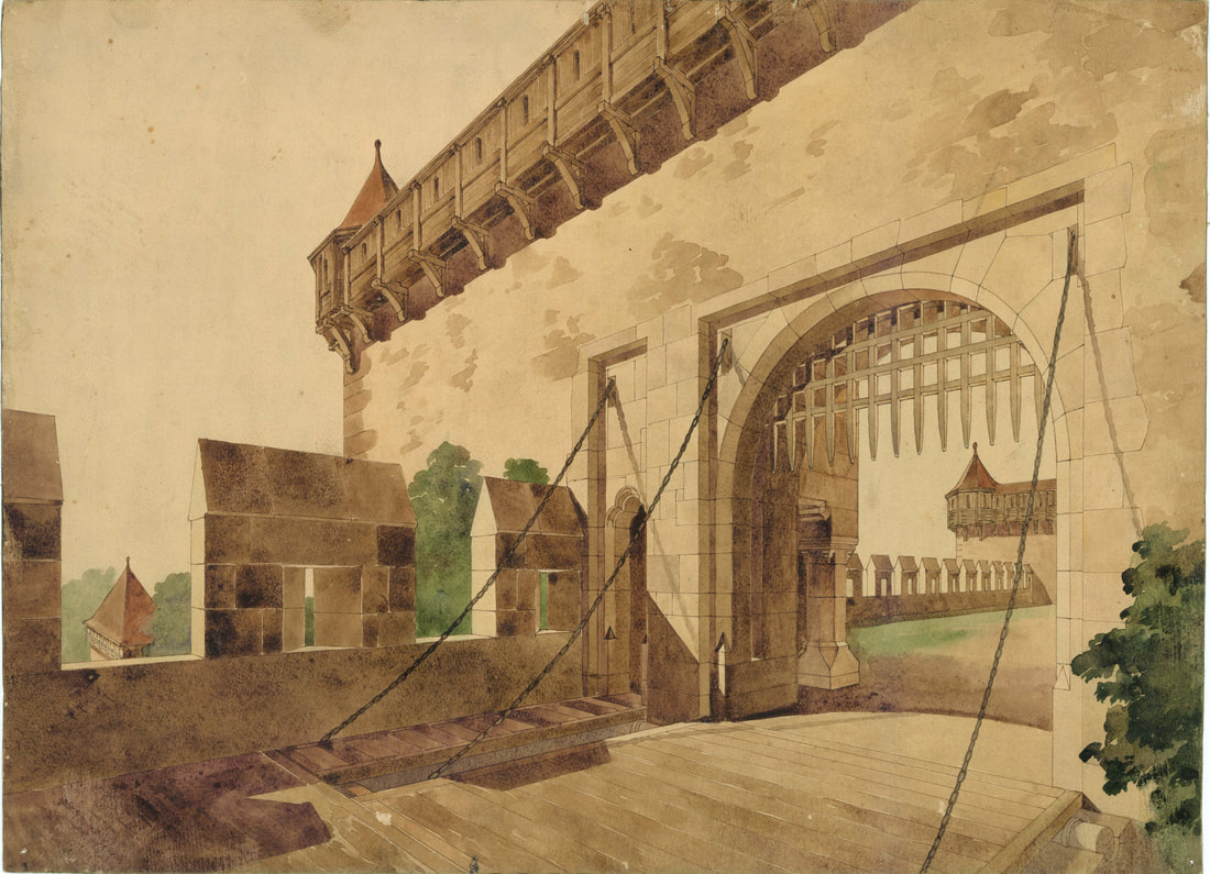 Lux hagyaték: Rekonstrukciós rajz a budavári Palota Újvilág udvarának kapujáról